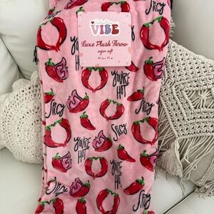 Vibe Plush Throw Blanket with Red Chili Peppers on Pink